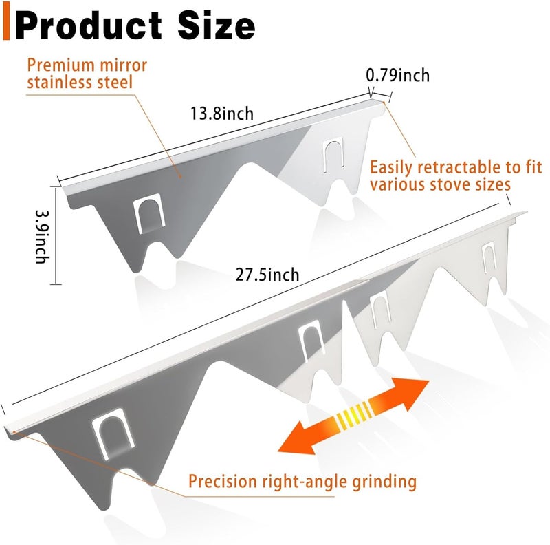 ALMCALS Stove Gap Covers Stainless Steel, 2 Pack Stove Gap Filler Easy Retractable Length 13.8" to 27.5", Width 0.79" Range Trim Kit, Heat Resistant Guard Between Stove Top & Counter - Image 2
